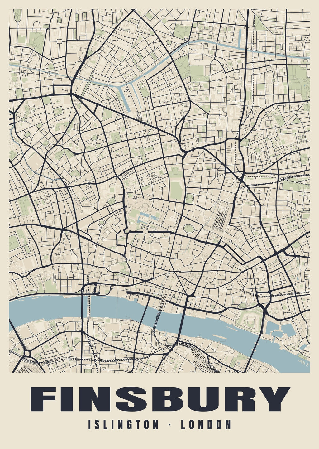 Heritage street map poster of Finsbury, Islington, London