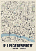 Heritage street map poster of Finsbury, Islington, London