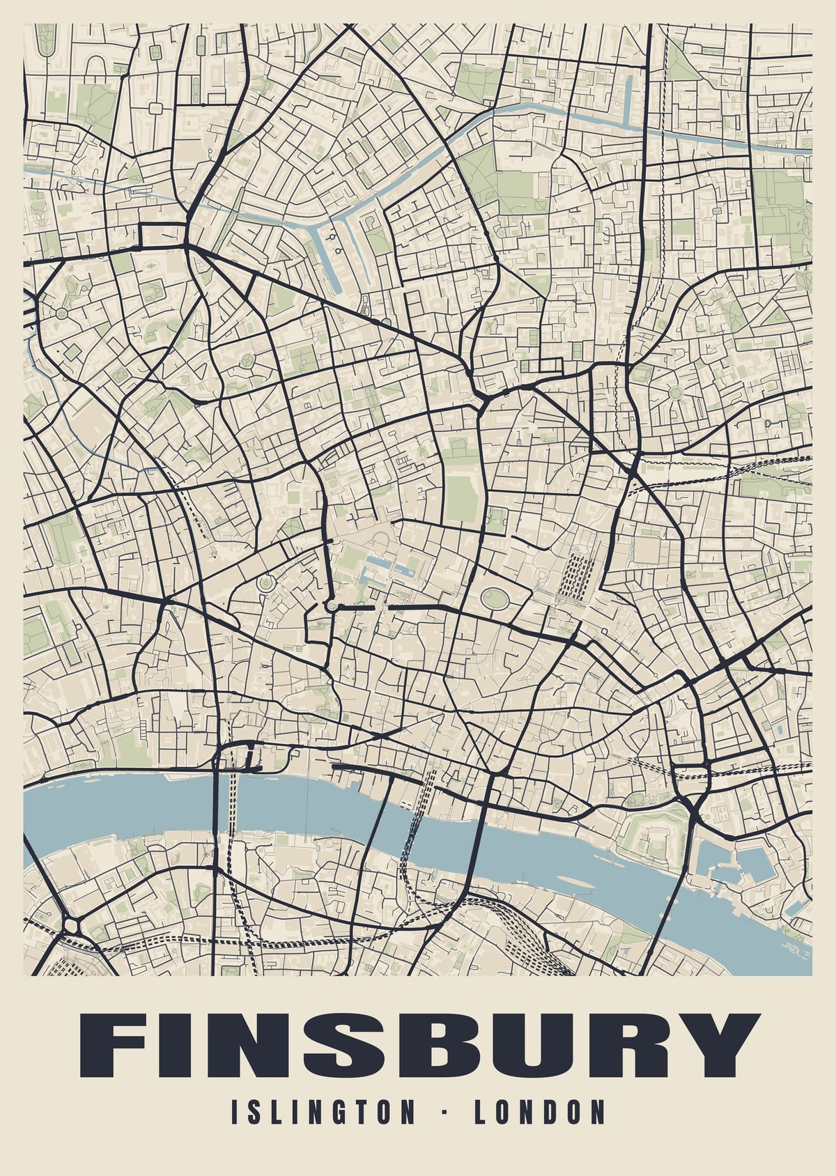 Heritage street map poster of Finsbury, Islington, London