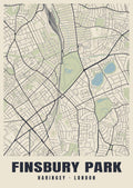Heritage street map poster of Finsbury Park, Haringey, London