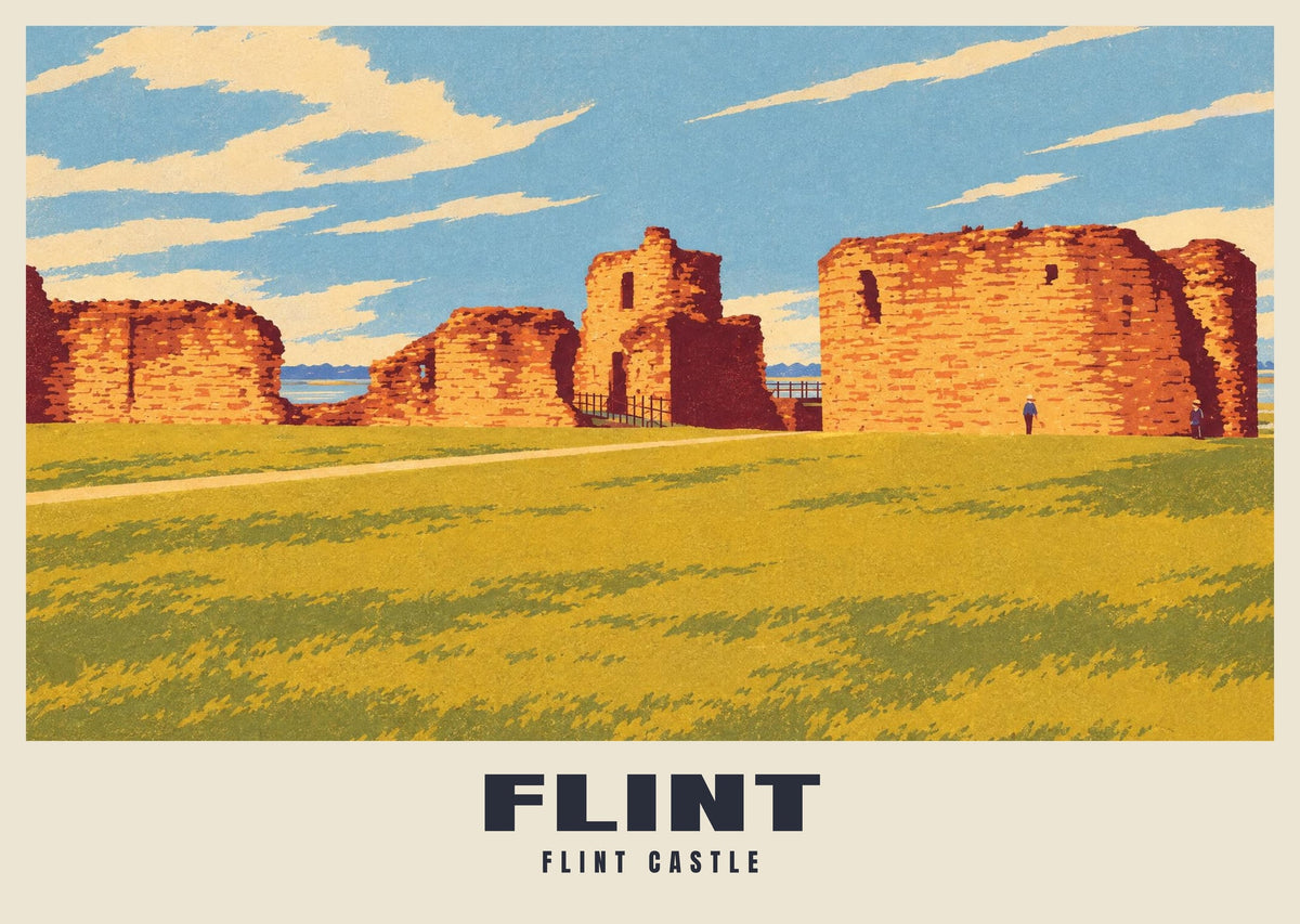 Flint Castle poster, Retro Railway style
