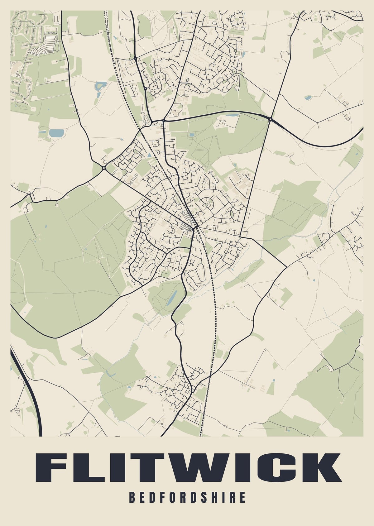 Street map poster of Flitwick, Bedfordshire