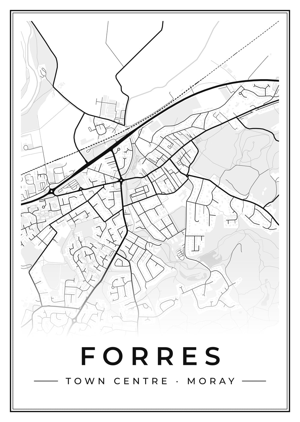 Forres Town Centre Street Map Poster