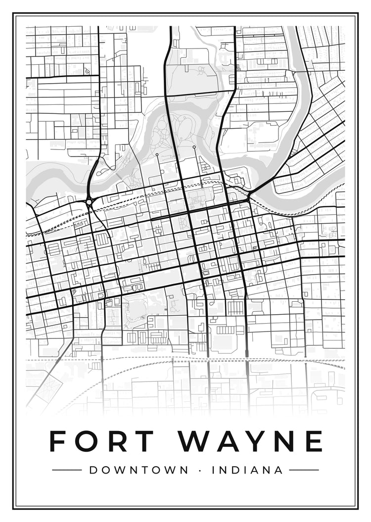 Fort Wayne Downtown Street Map Poster