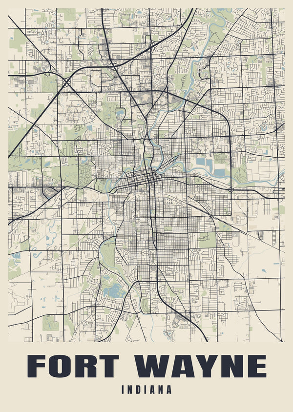 Fort Wayne Street Map Poster
