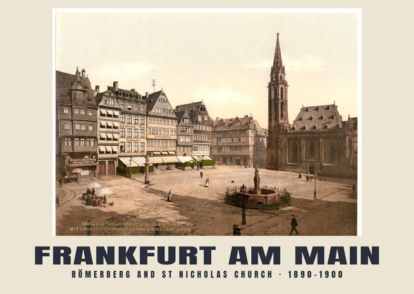 Römerberg and St Nicholas Church, Frankfurt am Main — 1890–1900 · Vintage photochrom print