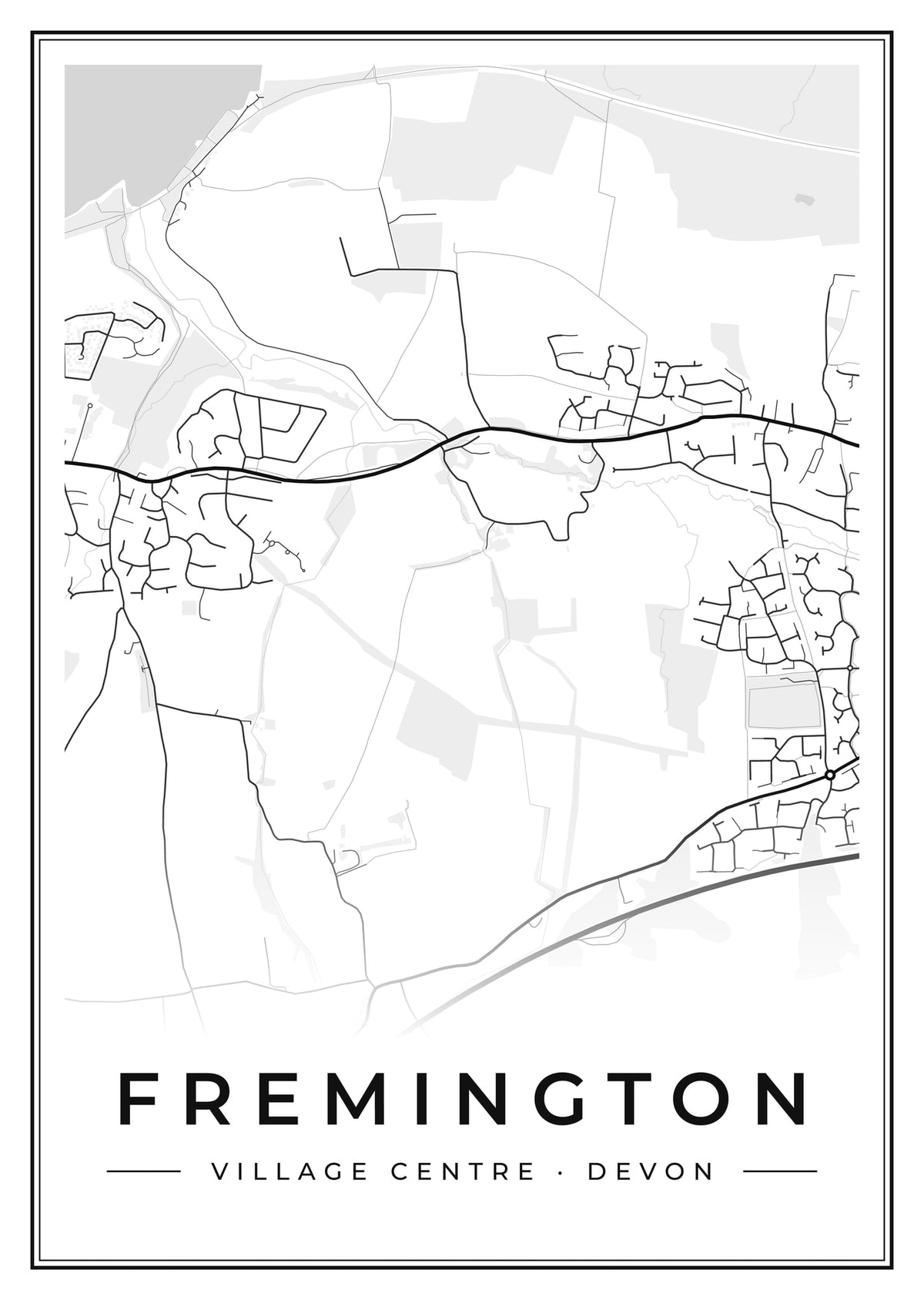 Street map poster of Fremington village centre, Devon