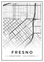 Street map poster of downtown Fresno, California