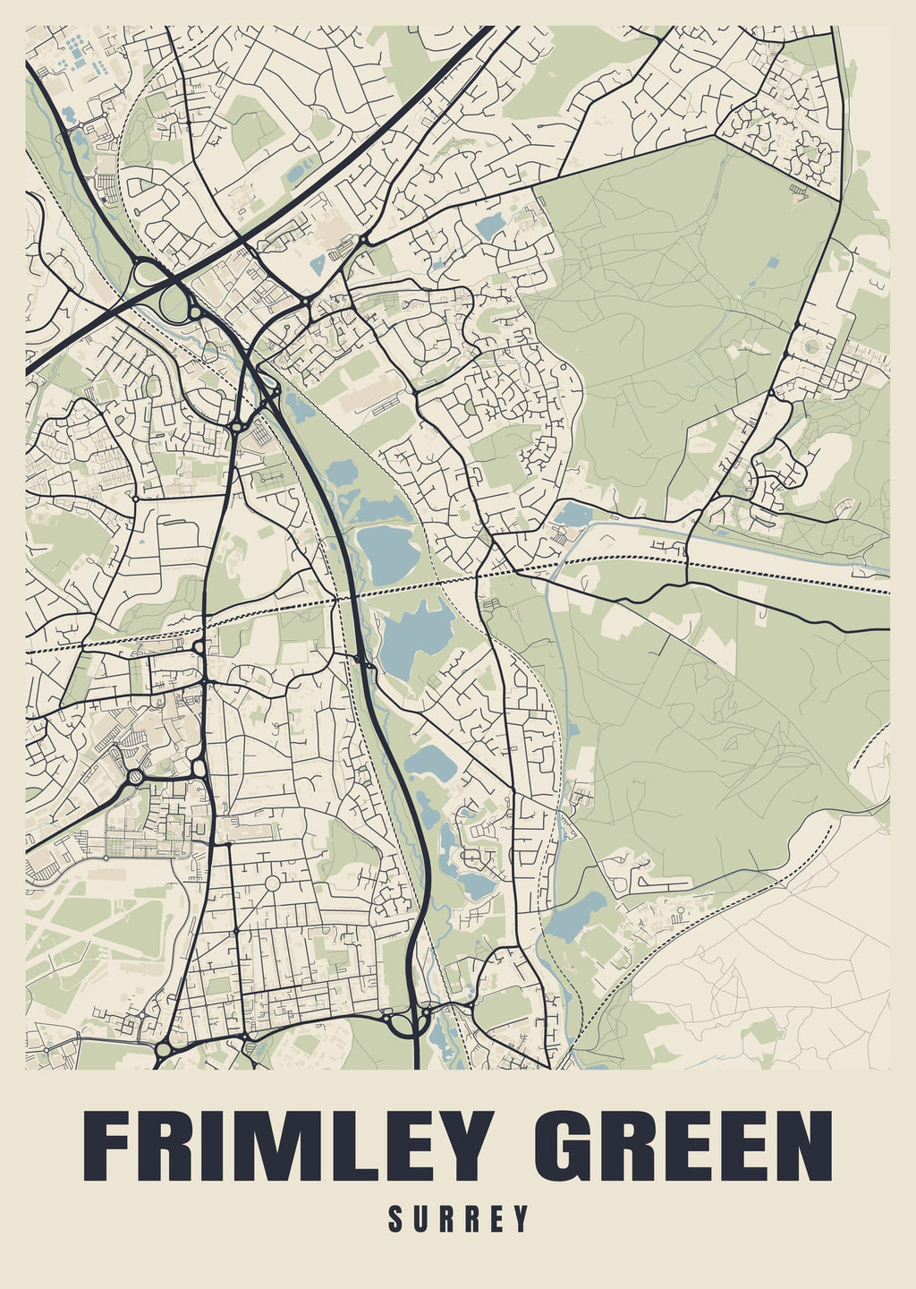 Street map poster of Frimley Green, Surrey