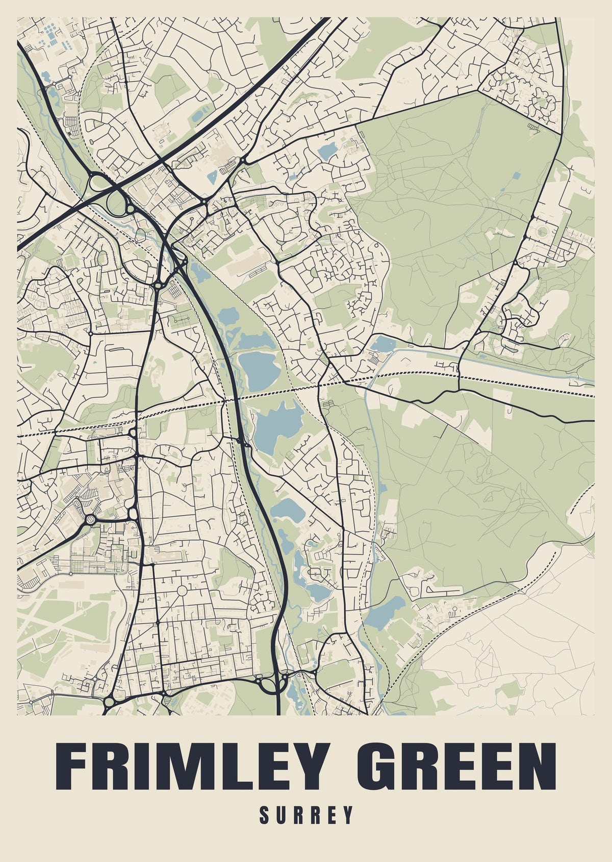 Street map poster of Frimley Green, Surrey