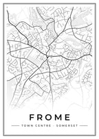 Street map poster of Frome town centre, Somerset