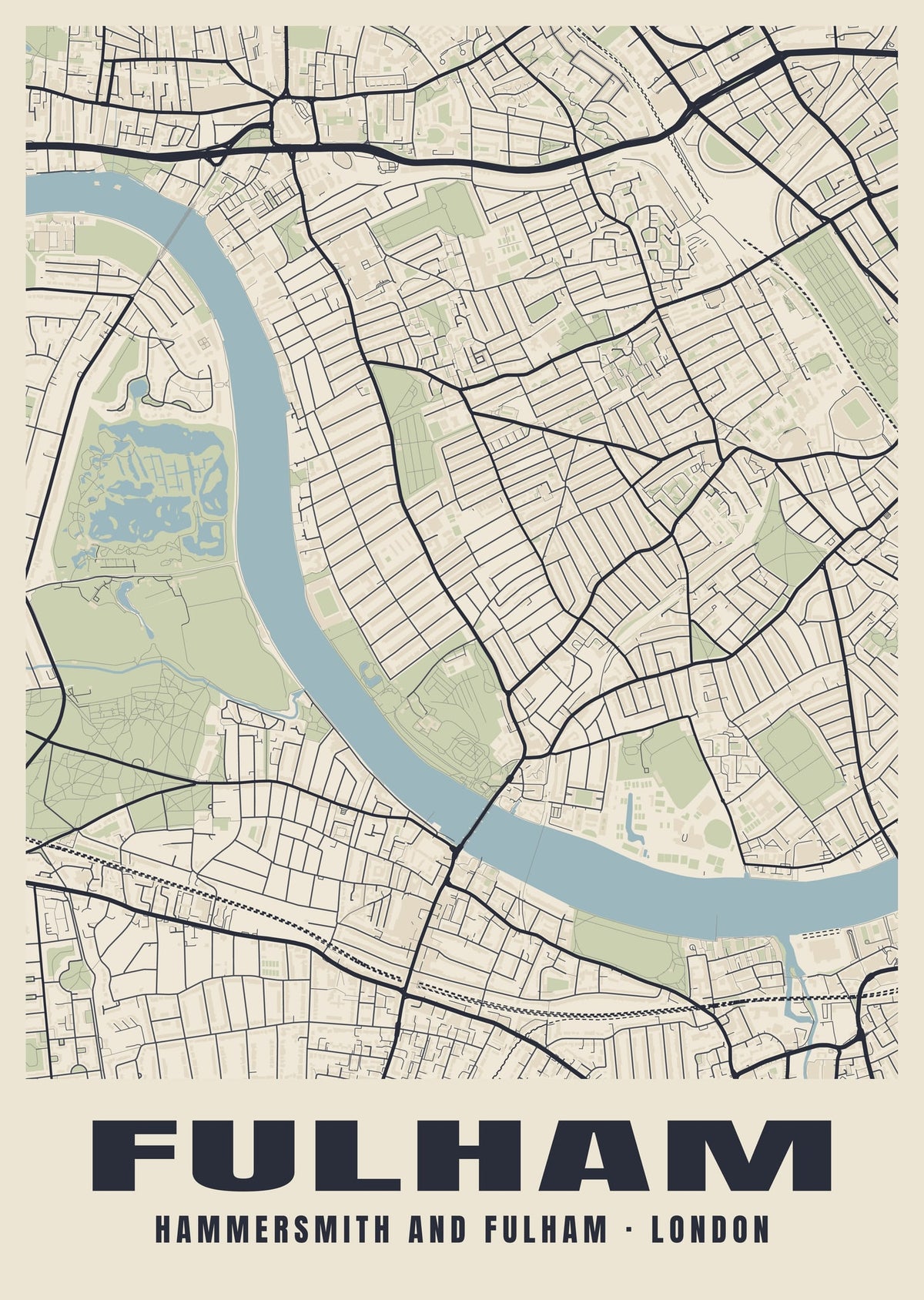 Heritage street map poster of Fulham, Hammersmith and Fulham, London