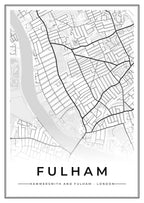 Street map poster of Fulham, Hammersmith and Fulham, London