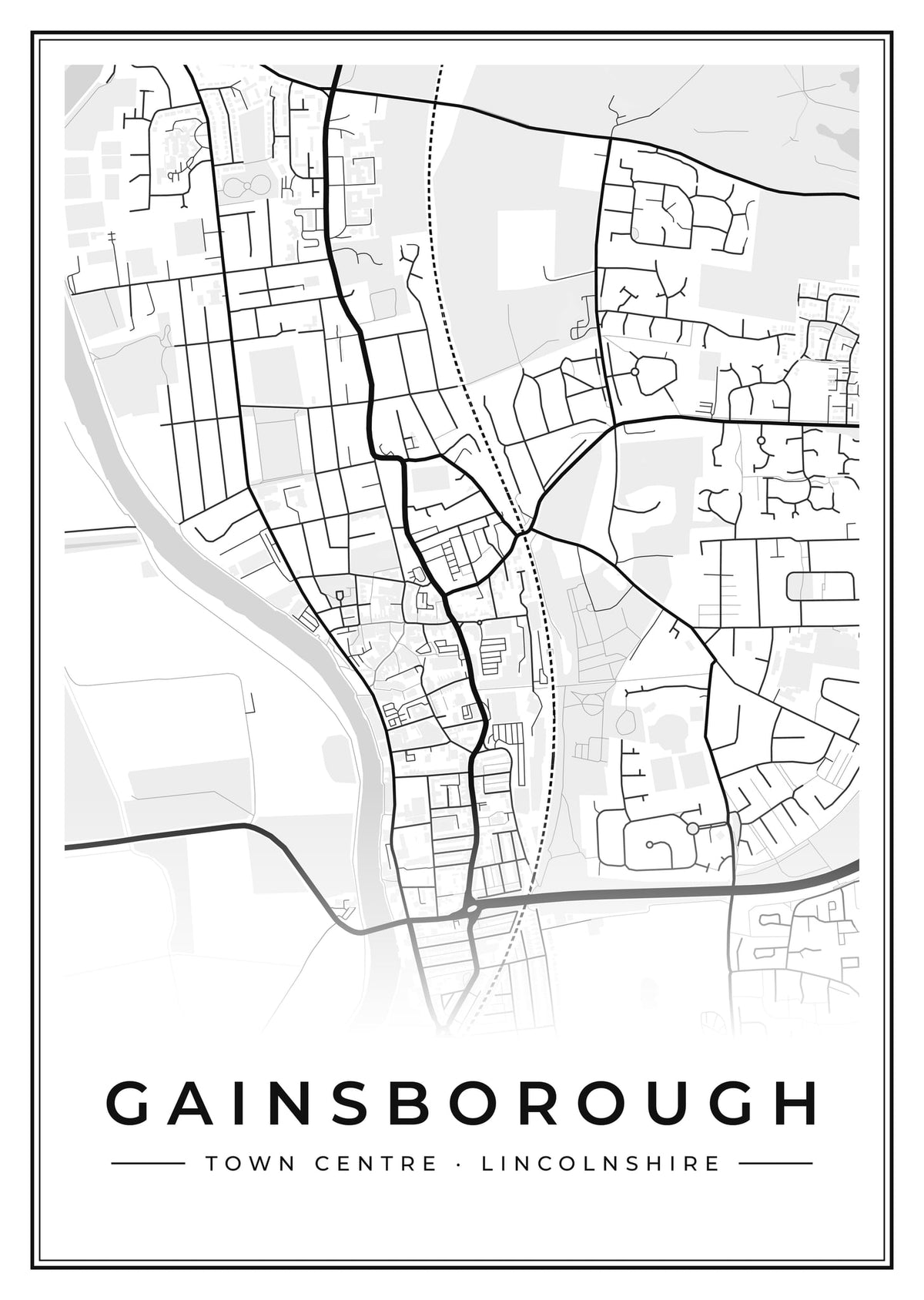 Street map poster of Gainsborough town centre, Lincolnshire