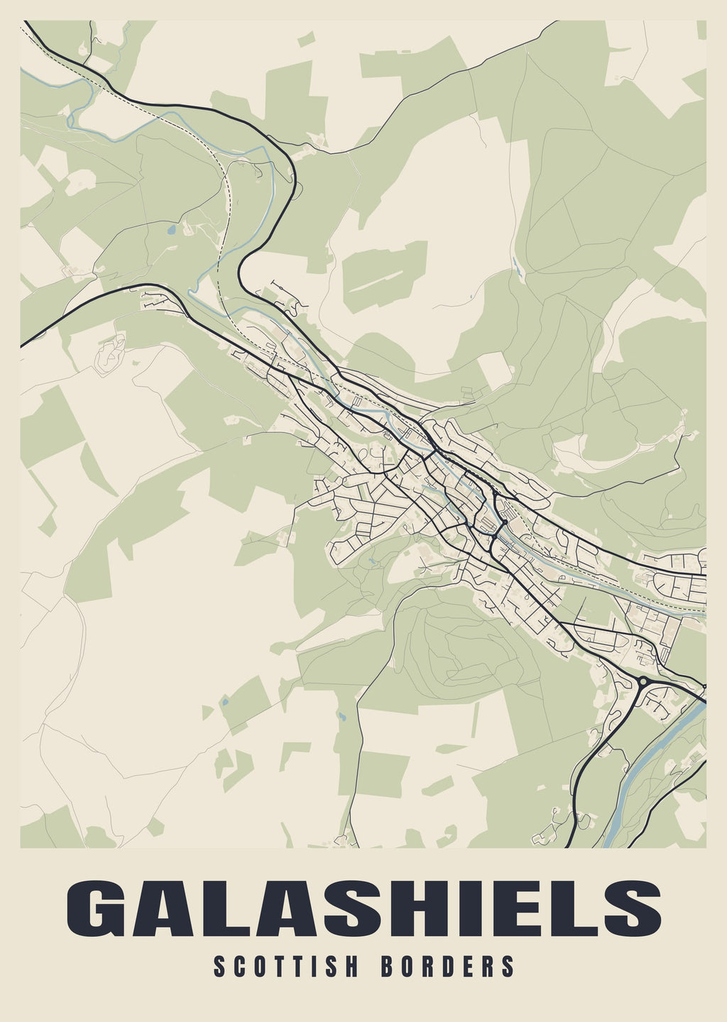 Street map poster of Galashiels, Scottish Borders