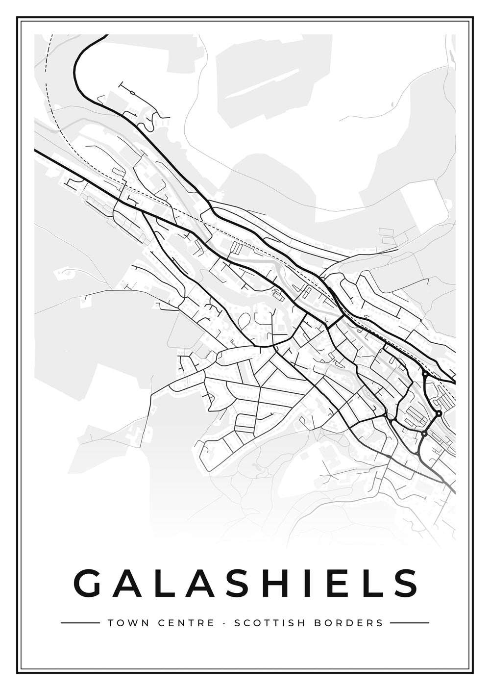 Galashiels Town Centre Street Map Poster