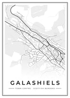 Street map poster of Galashiels town centre, Scottish Borders