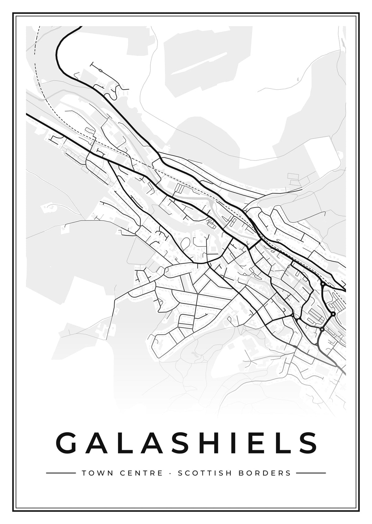 Street map poster of Galashiels town centre, Scottish Borders
