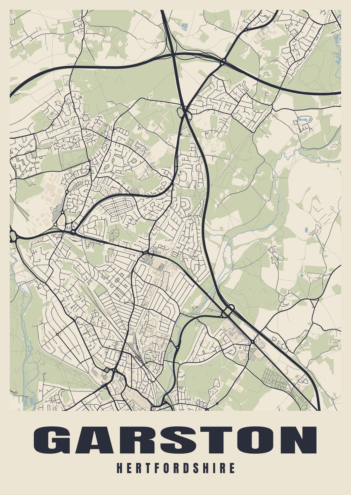 Street map poster of Garston, Hertfordshire