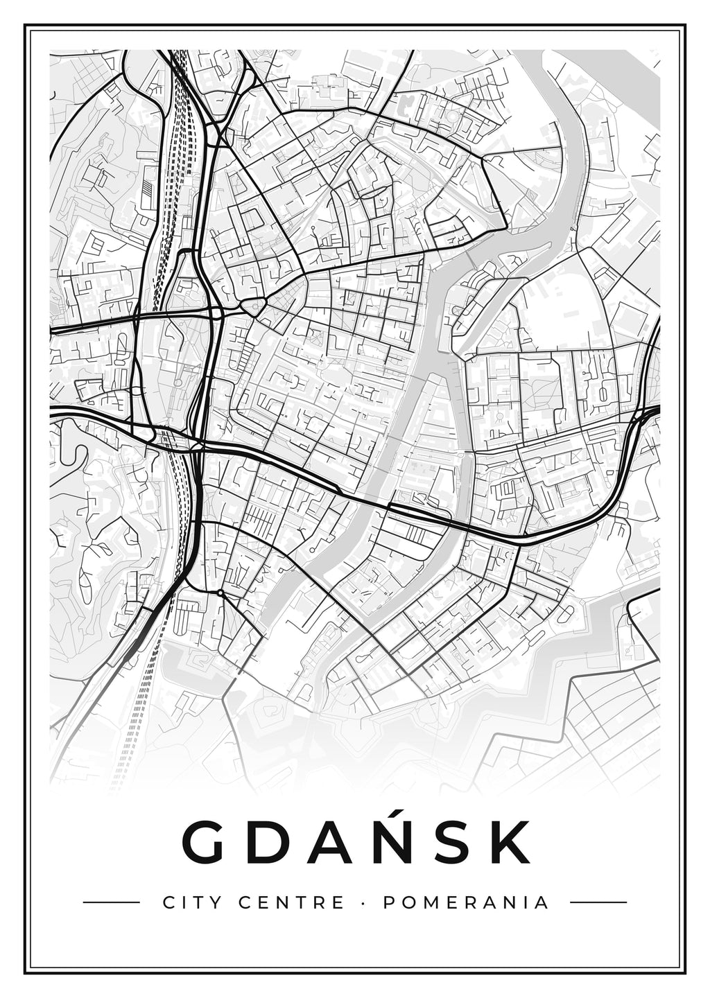 Street map poster of Gdańsk city centre, Pomerania