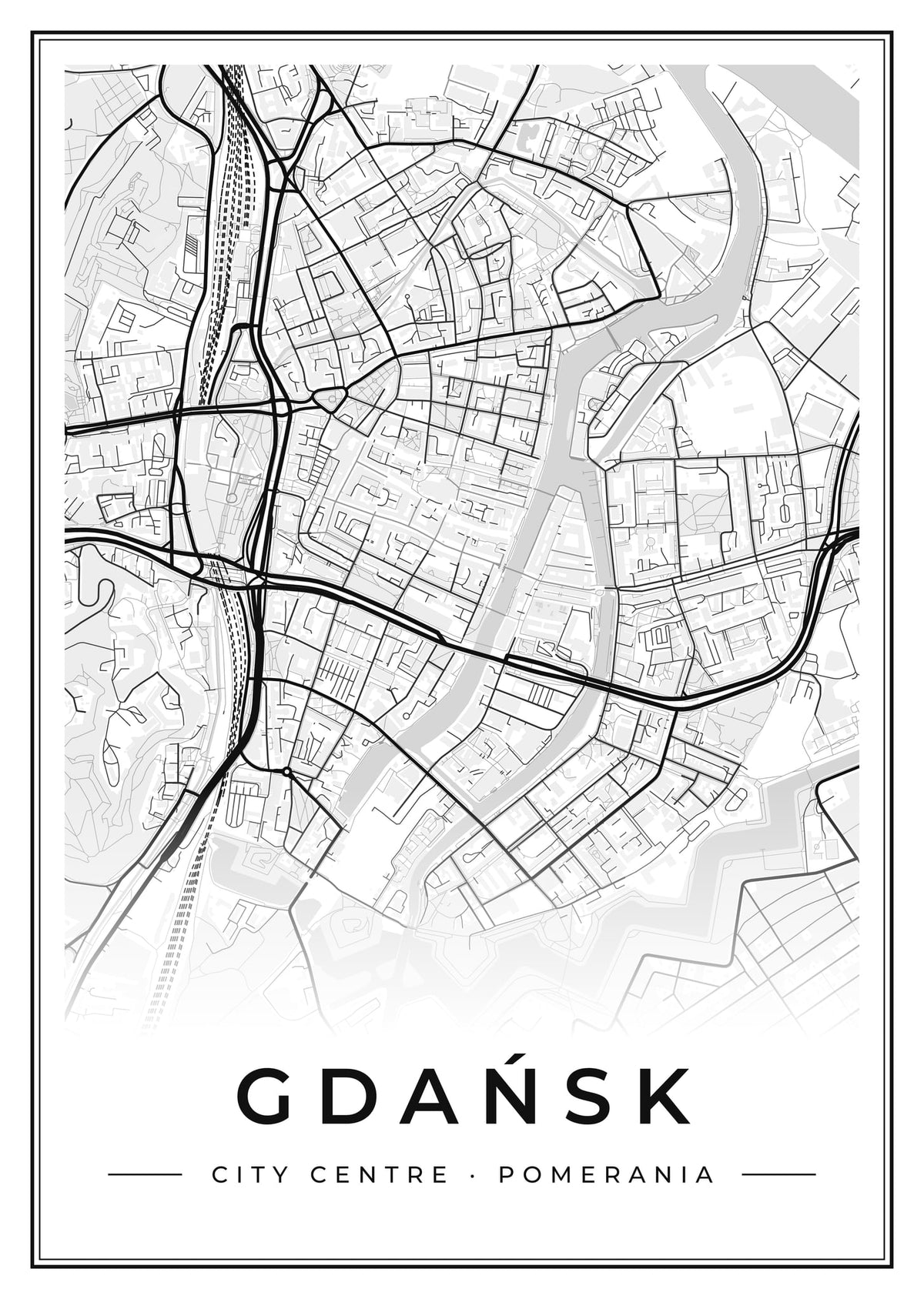 Street map poster of Gdańsk city centre, Pomerania