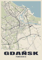 Street map poster of Gdańsk, Pomerania