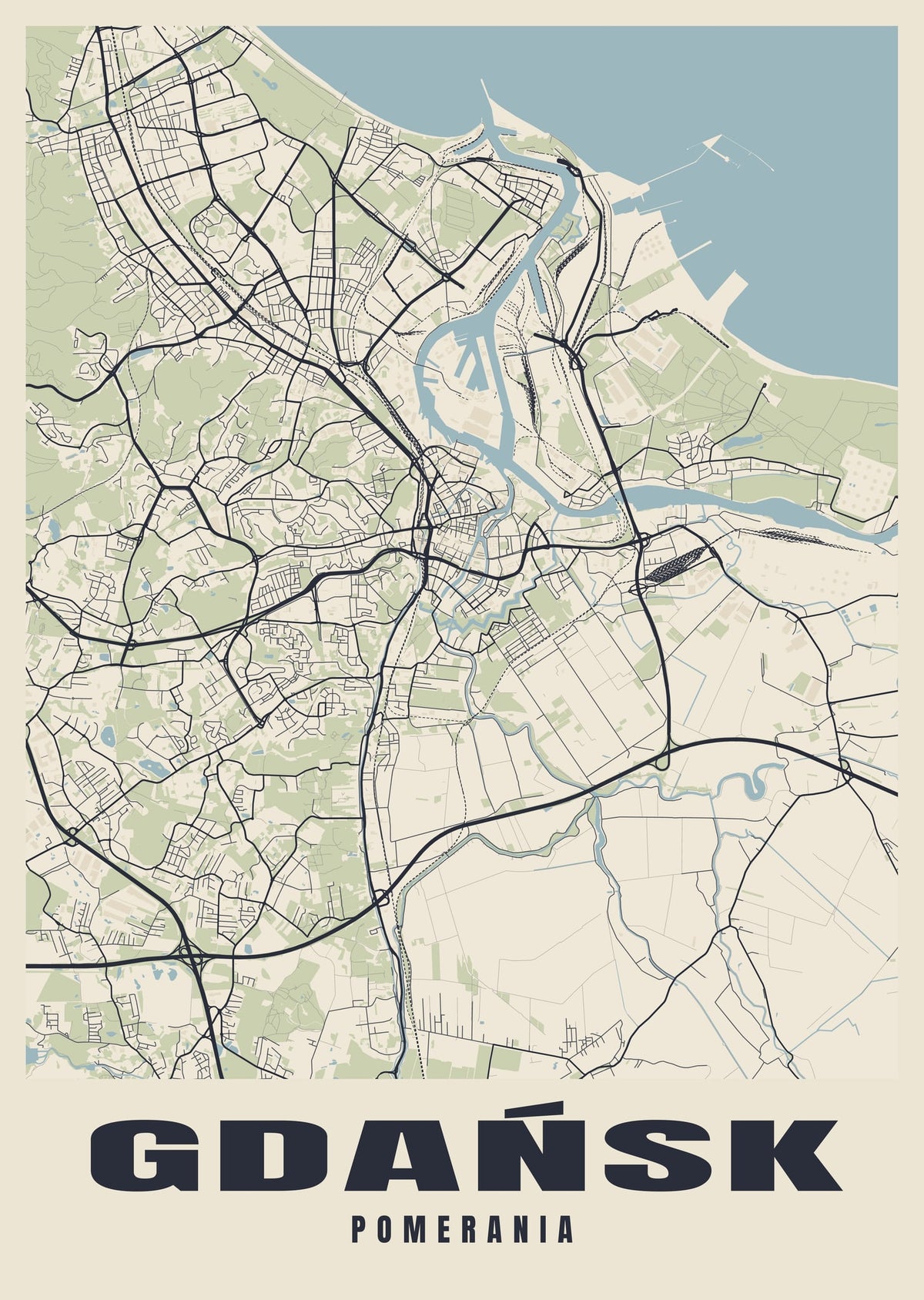 Street map poster of Gdańsk, Pomerania