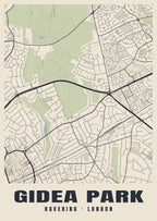 Heritage street map poster of Gidea Park, Havering, London