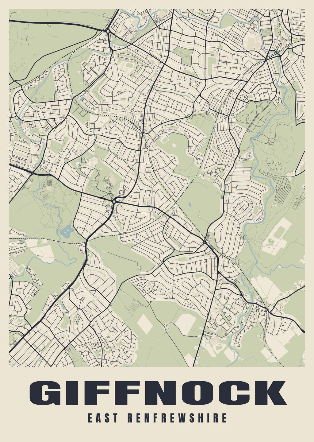 Street map poster of Giffnock, East Renfrewshire
