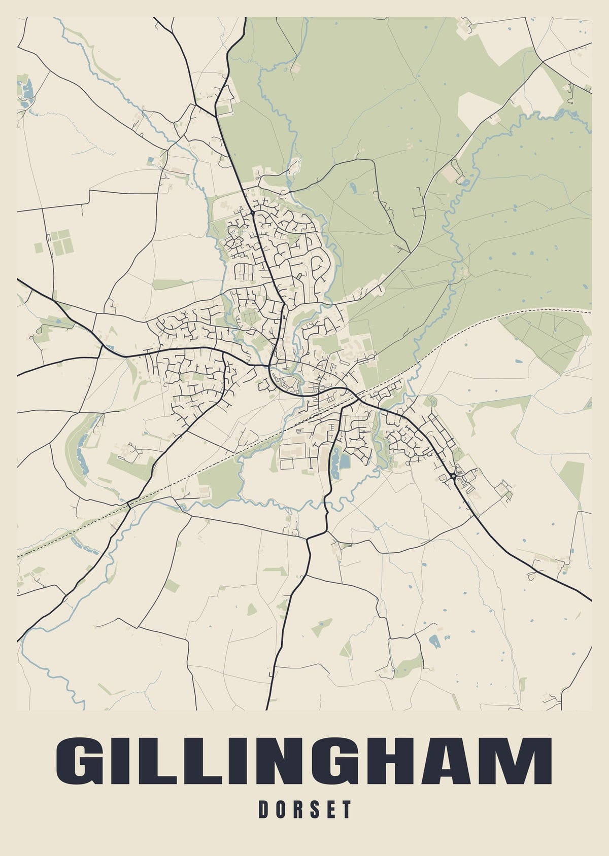 Street map poster of Gillingham, Dorset