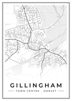 Street map poster of Gillingham town centre, Dorset