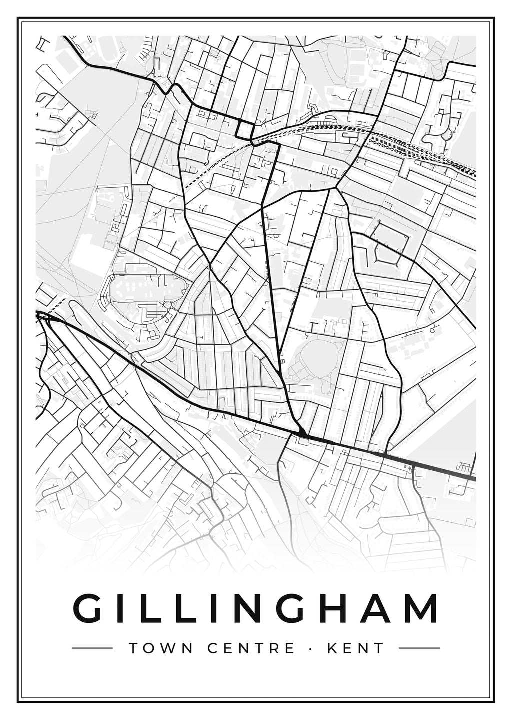 Street map poster of Gillingham town centre, Kent