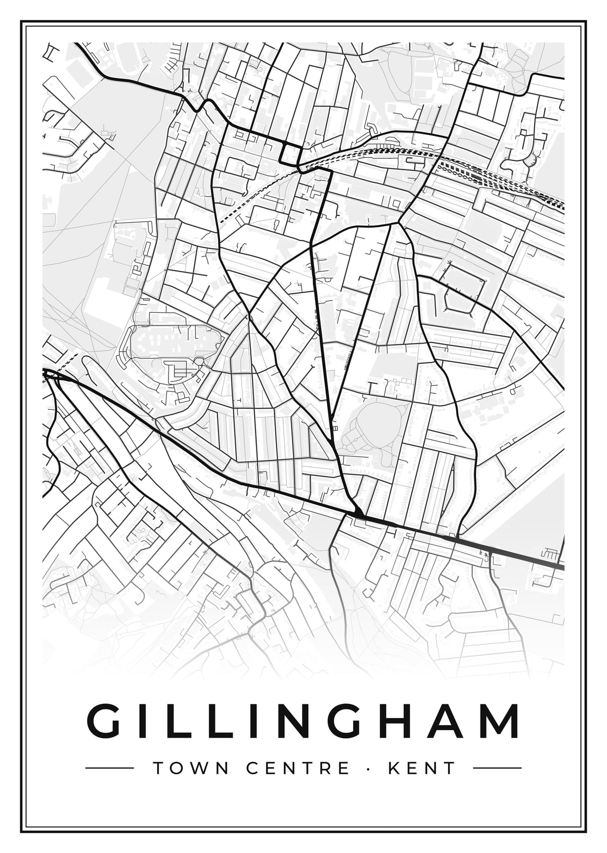 Street map poster of Gillingham town centre, Kent