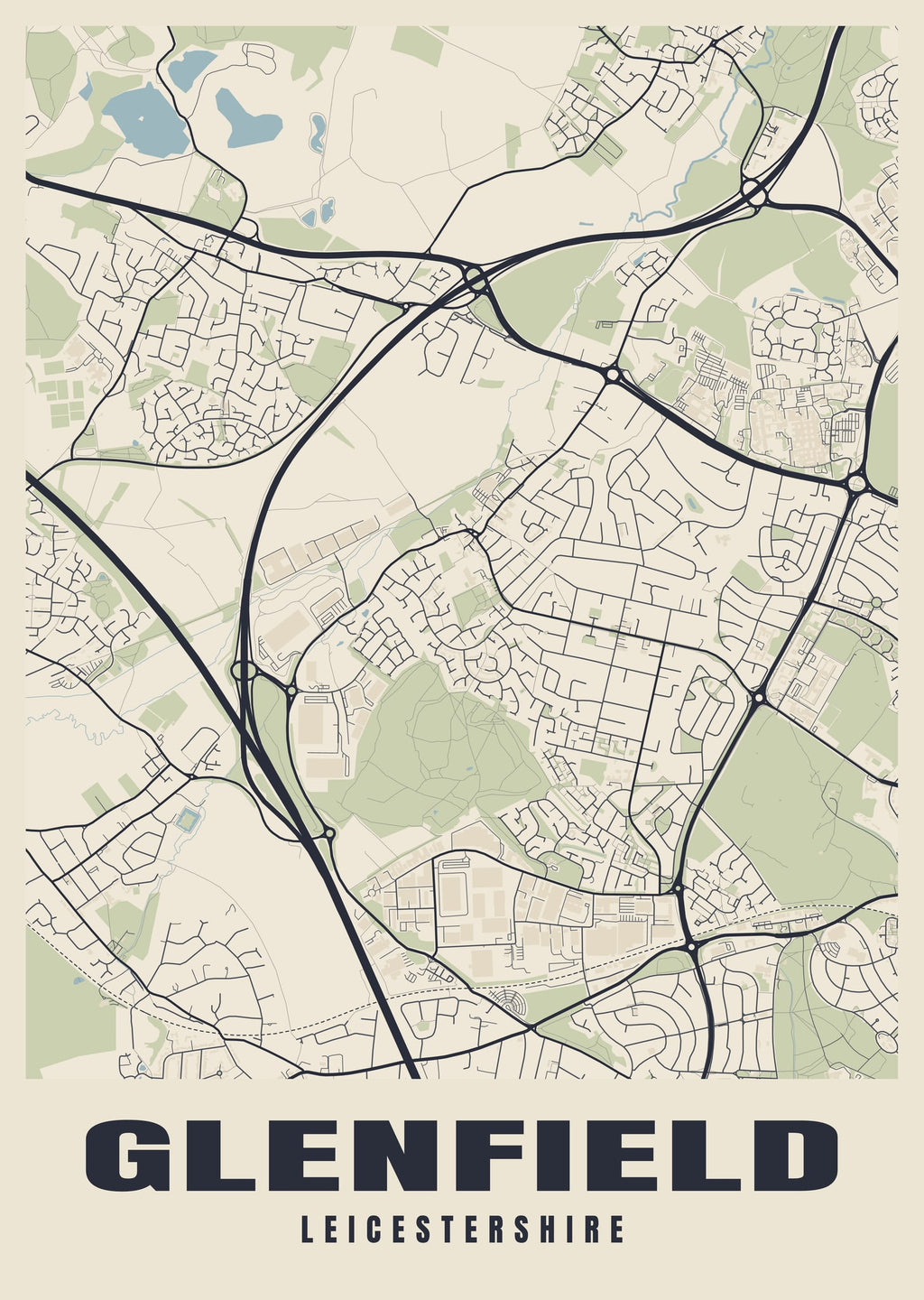 Street map poster of Glenfield, Leicestershire