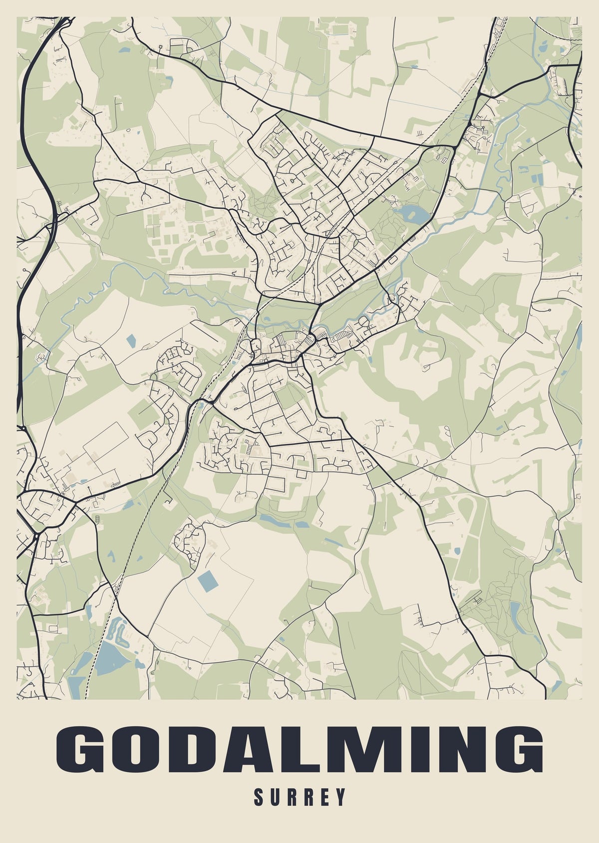 Street map poster of Godalming, Surrey