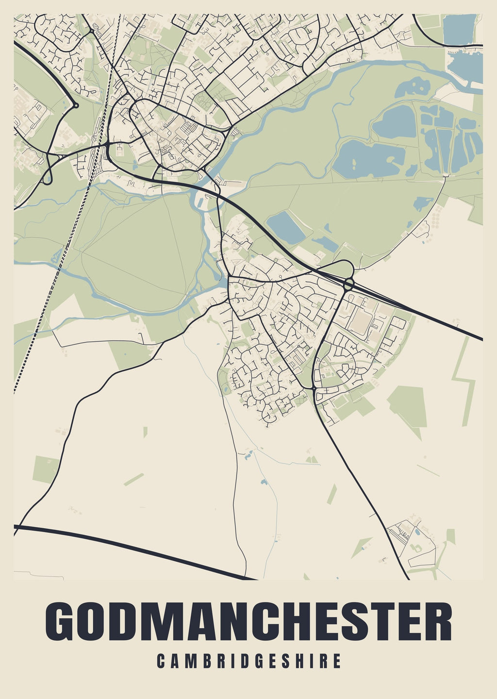 Street map poster of Godmanchester, Cambridgeshire