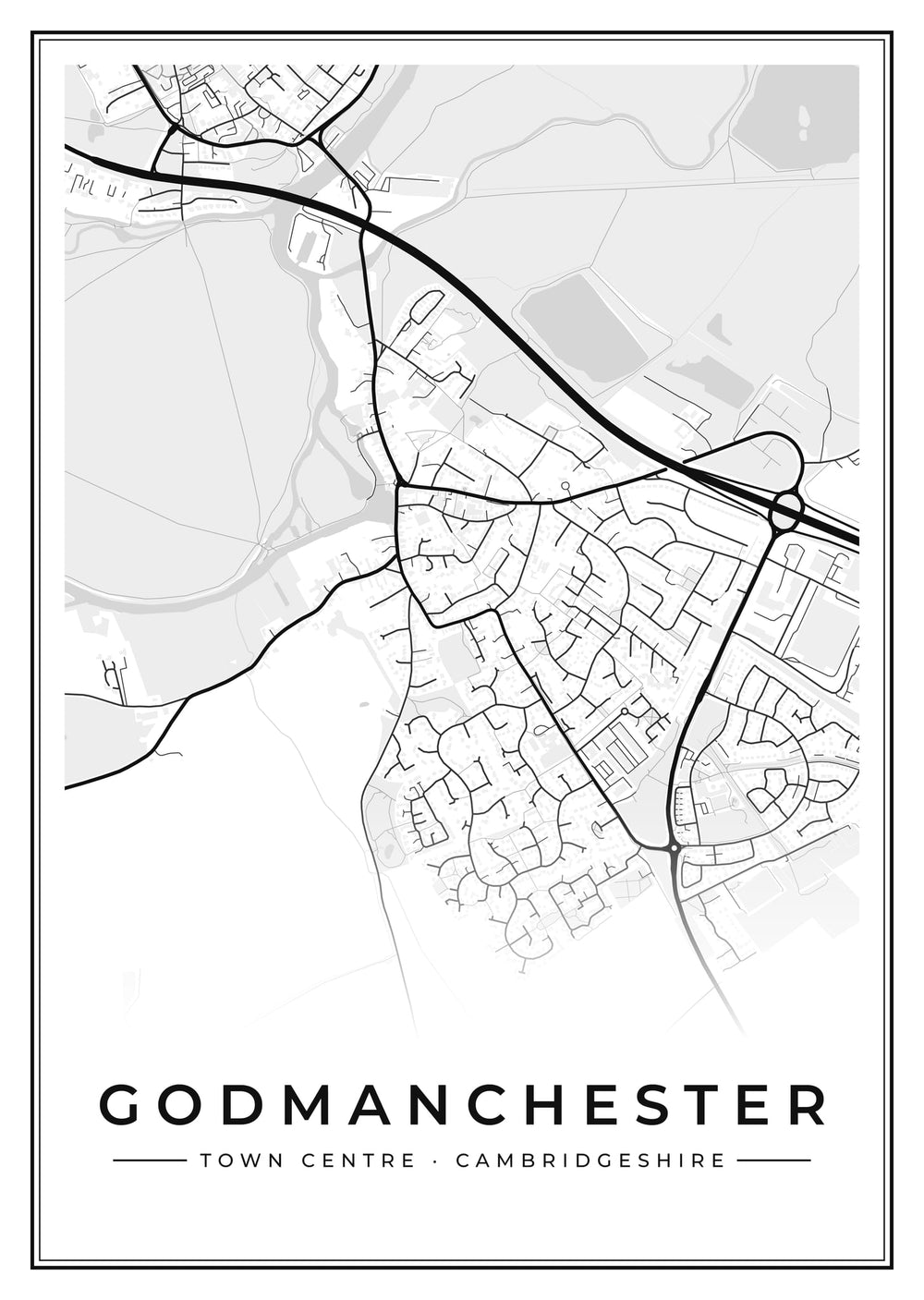 Godmanchester Town Centre Street Map Poster