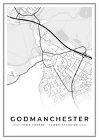 Street map poster of Godmanchester town centre, Cambridgeshire