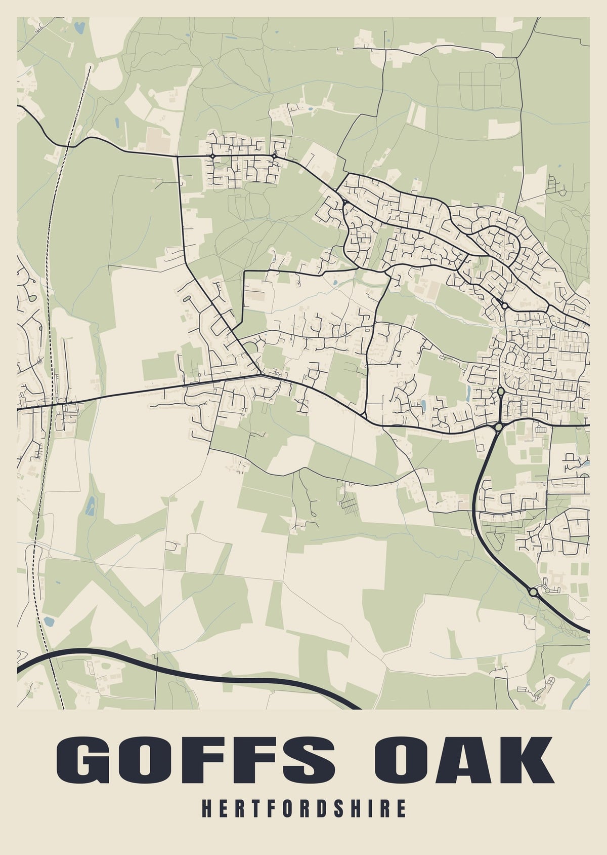 Street map poster of Goffs Oak, Hertfordshire