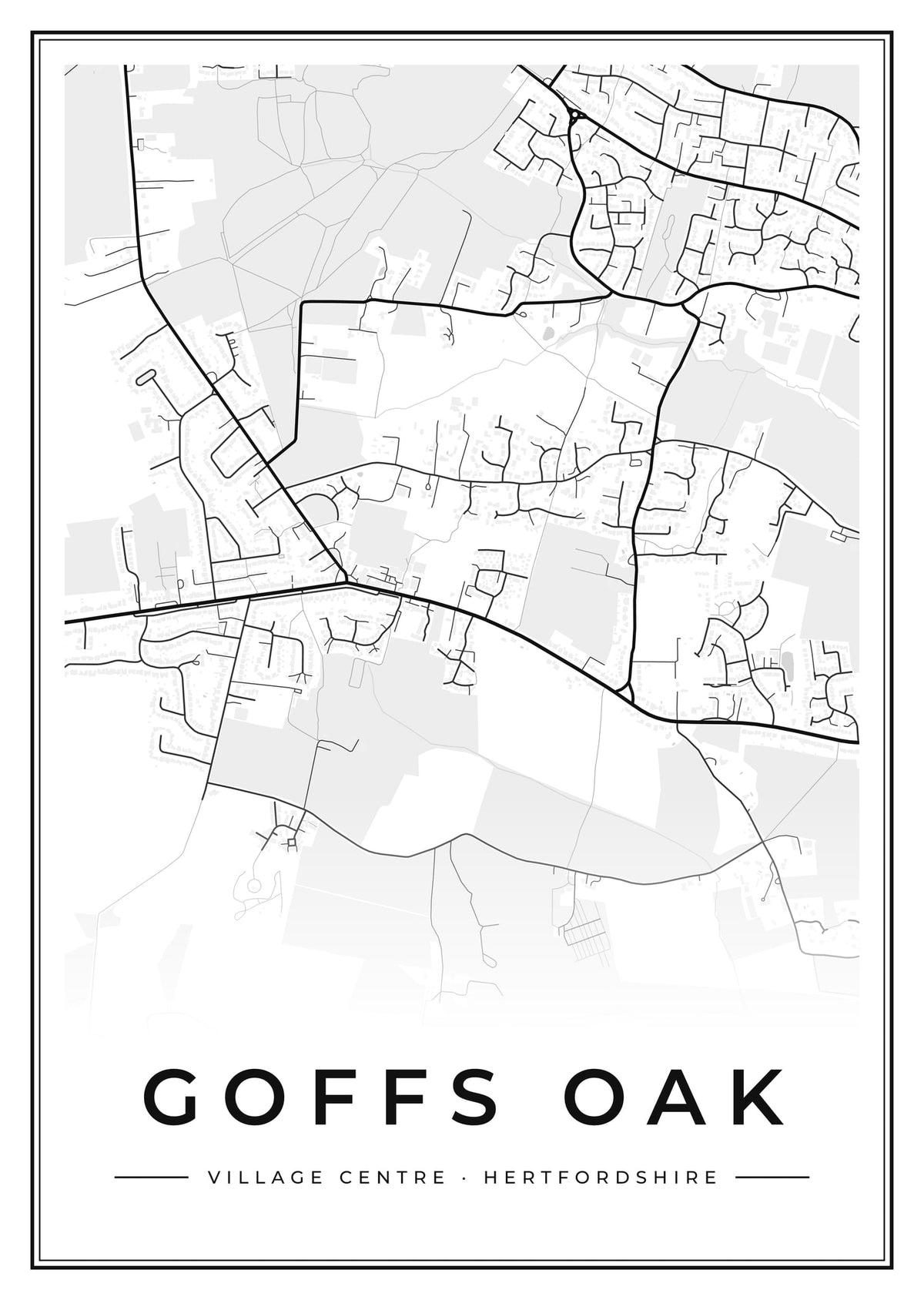 Street map poster of Goffs Oak village centre, Hertfordshire