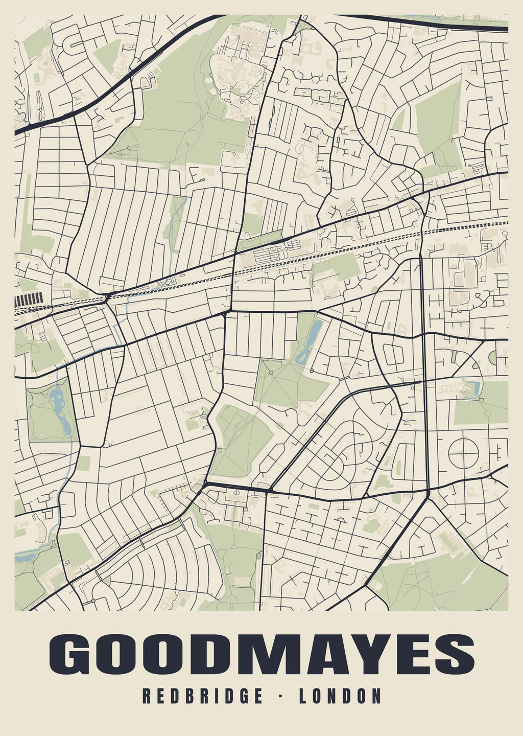 Heritage street map poster of Goodmayes, Redbridge, London