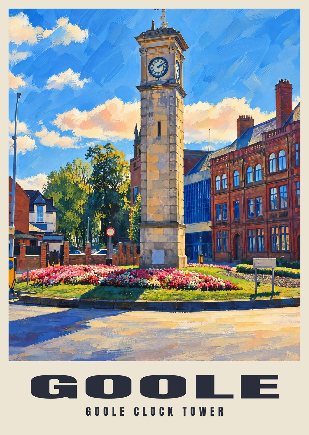 Goole Clock Tower poster, Gouache style