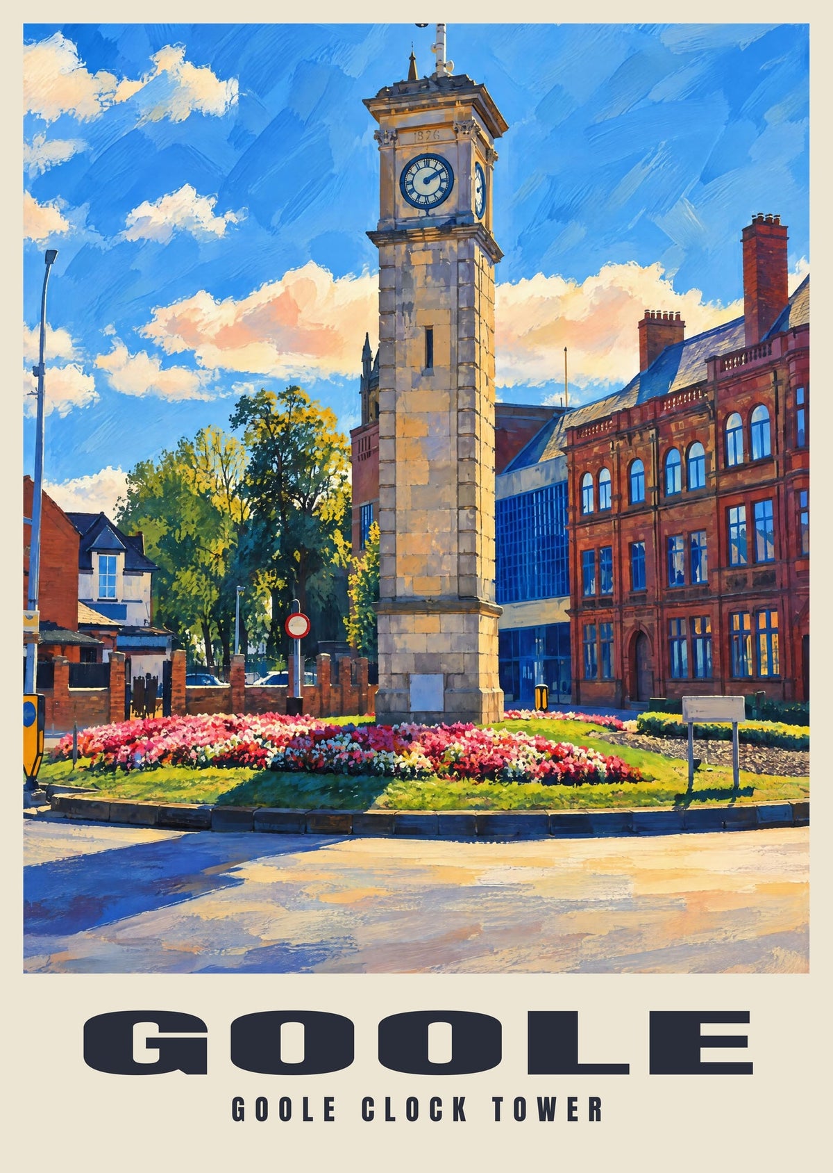 Goole Clock Tower poster, Gouache style