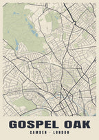 Heritage street map poster of Gospel Oak, Camden, London
