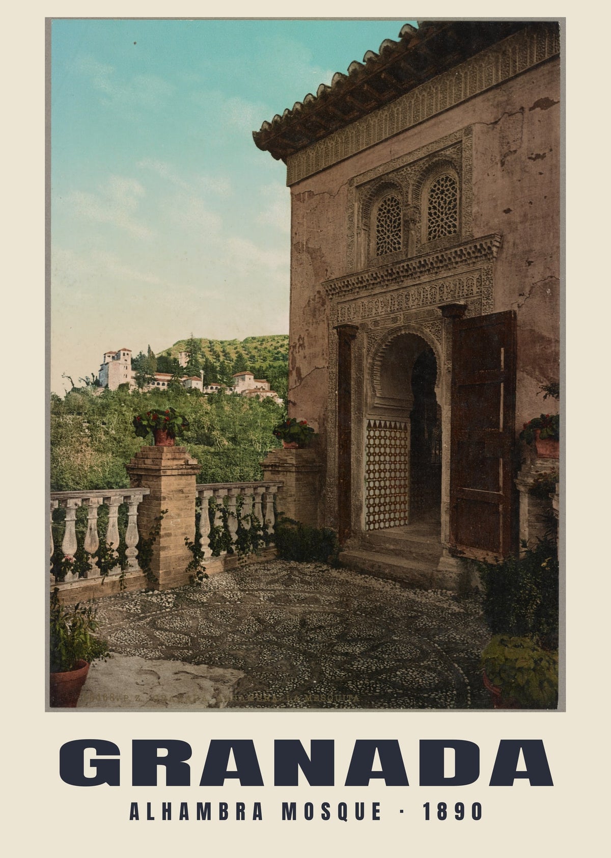 Alhambra Mosque, Granada, 1890 heritage photograph