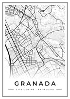 Street map poster of Granada city centre, Andalusia