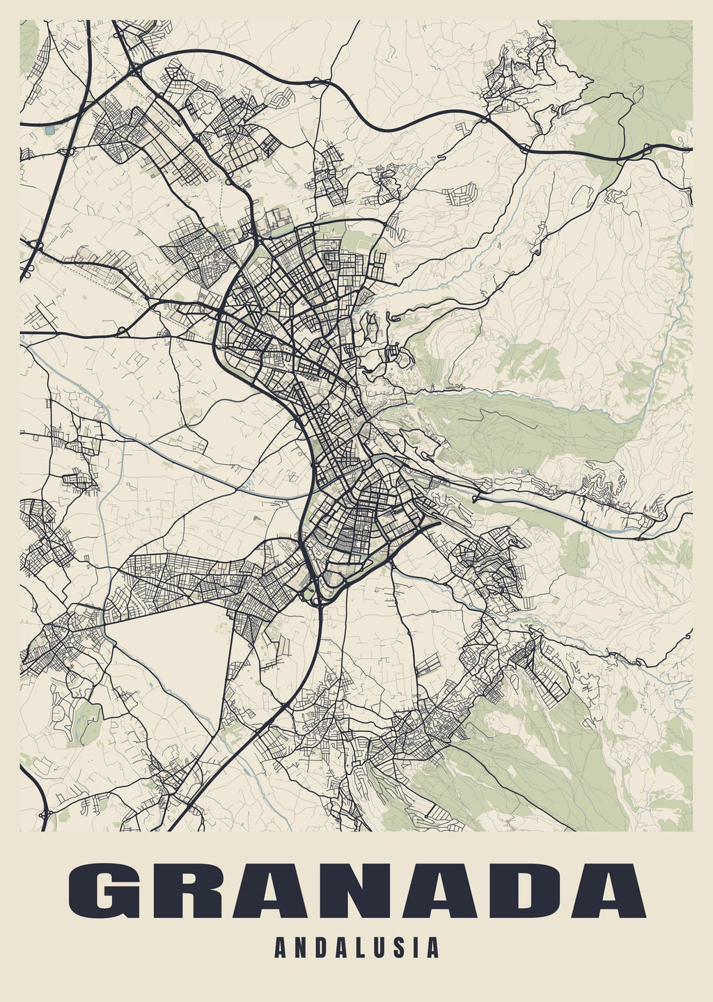 Street map poster of Granada, Andalusia