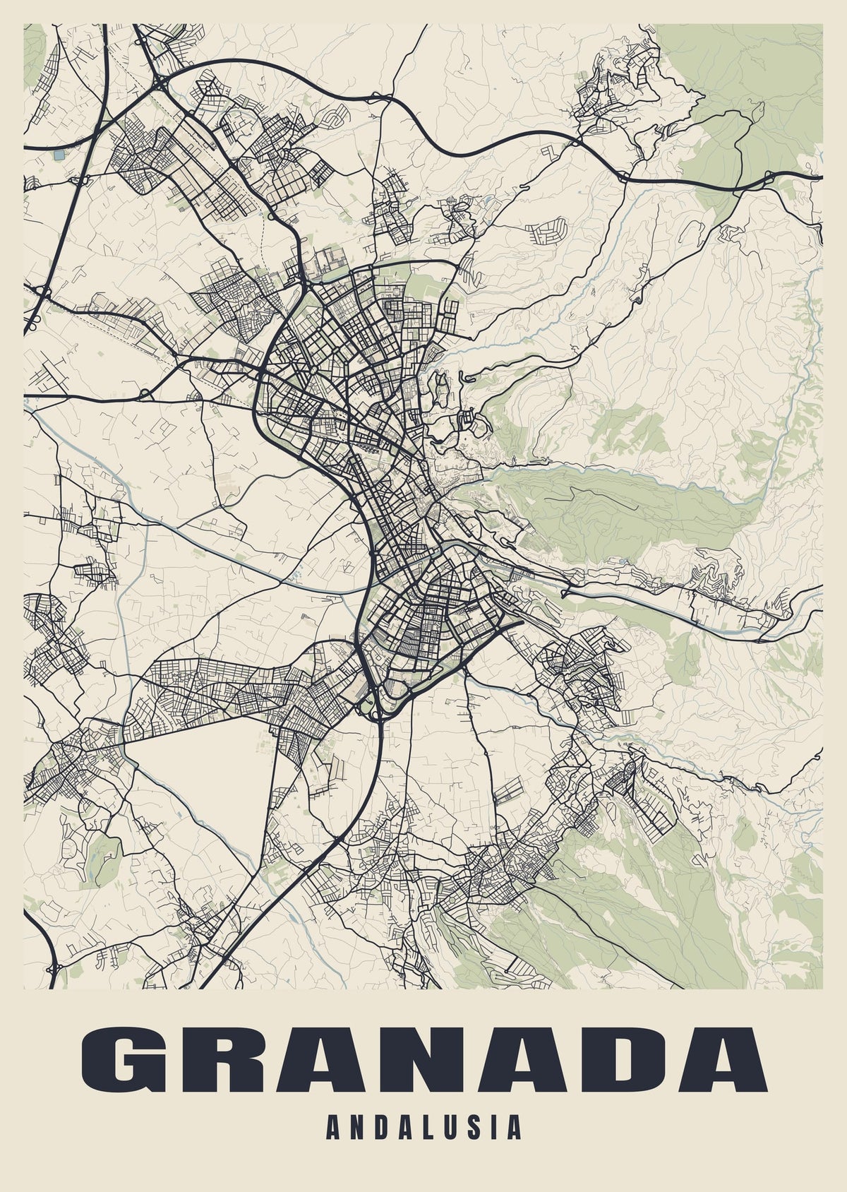 Street map poster of Granada, Andalusia