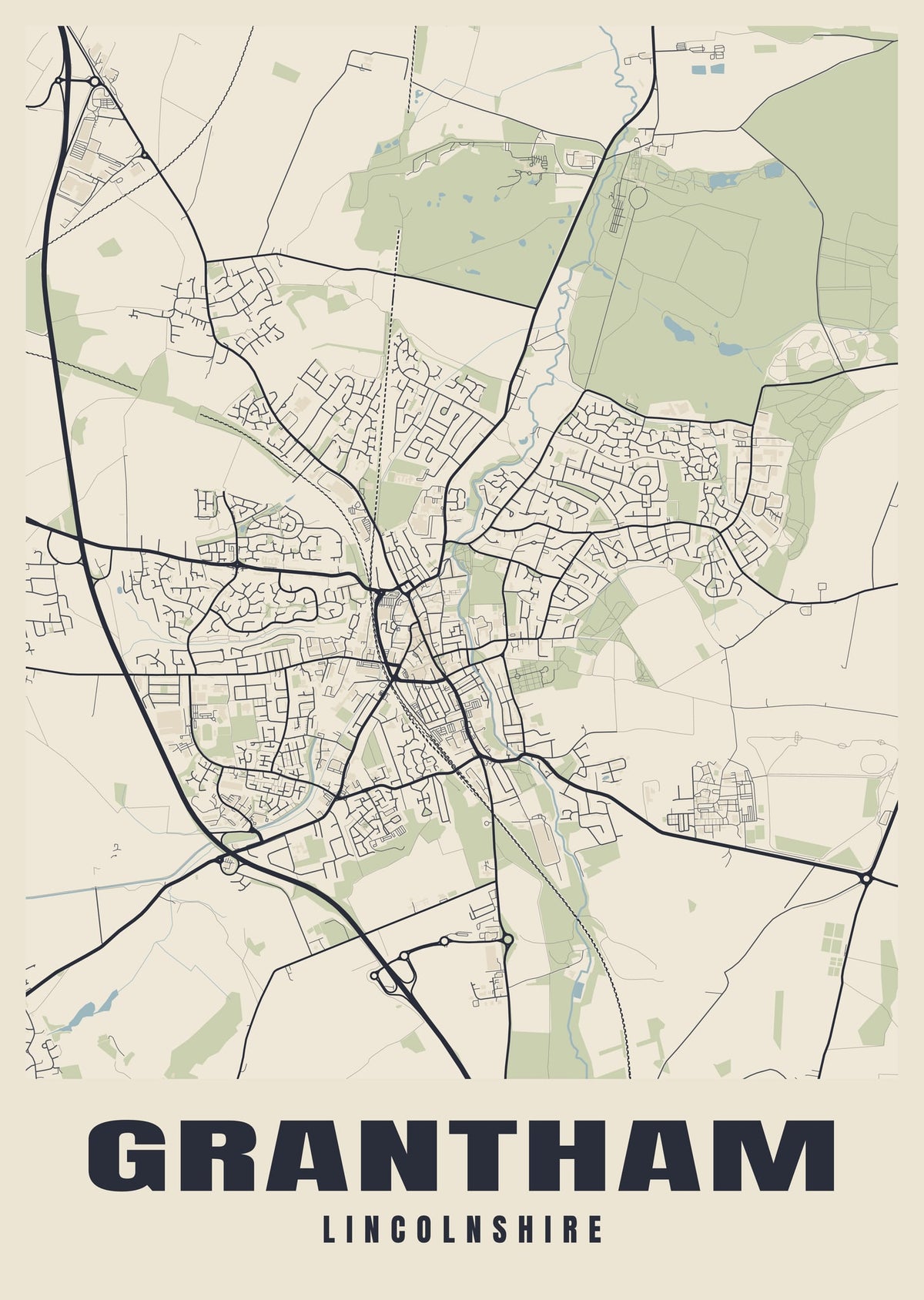 Street map poster of Grantham, Lincolnshire