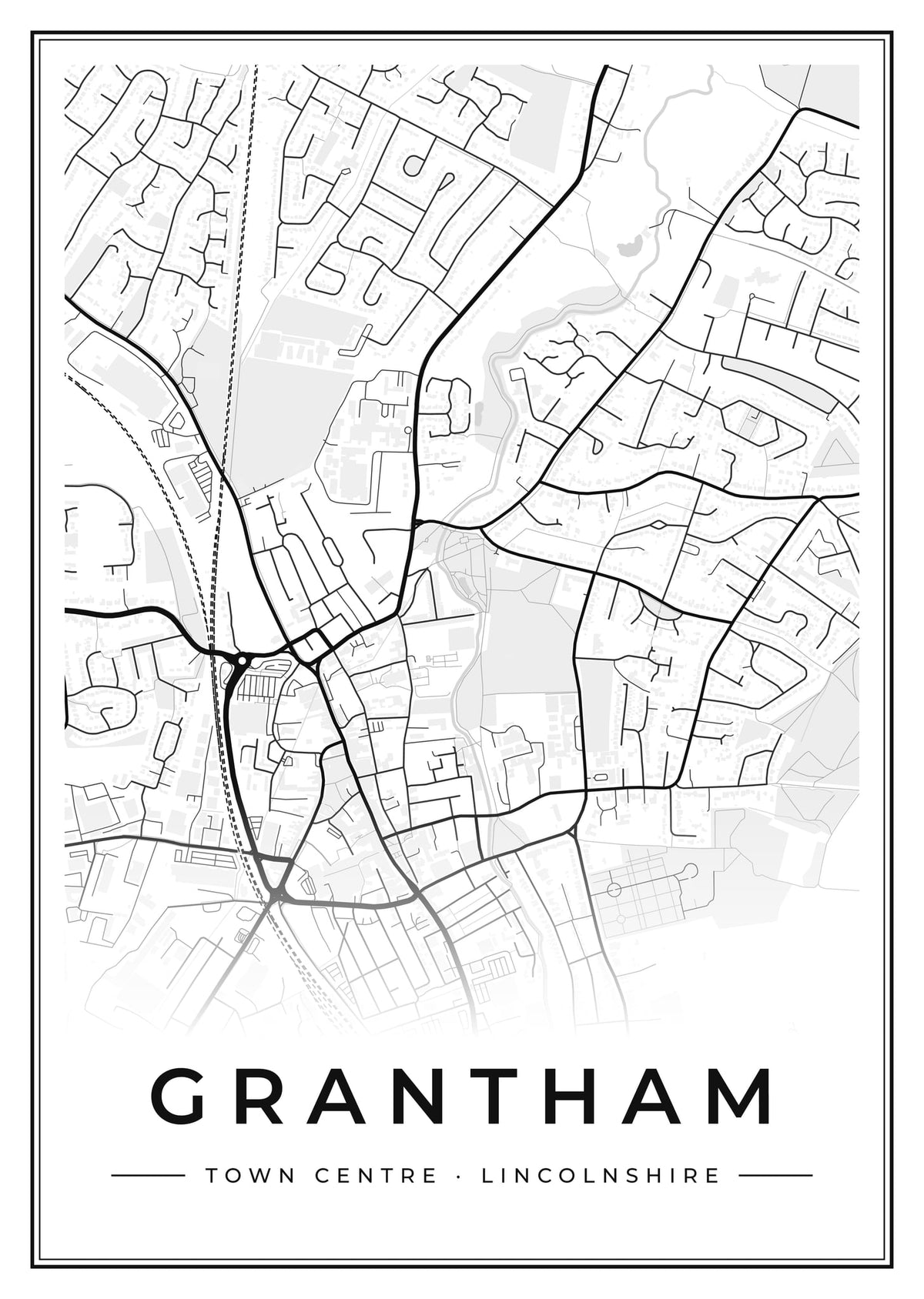 Street map poster of Grantham town centre, Lincolnshire